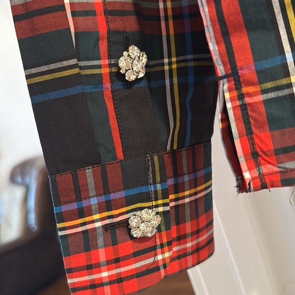 NWT JCrew Holiday top with jewel buttons in Stewart tartan Organic cotton Sz S - Picture 6 of 9
